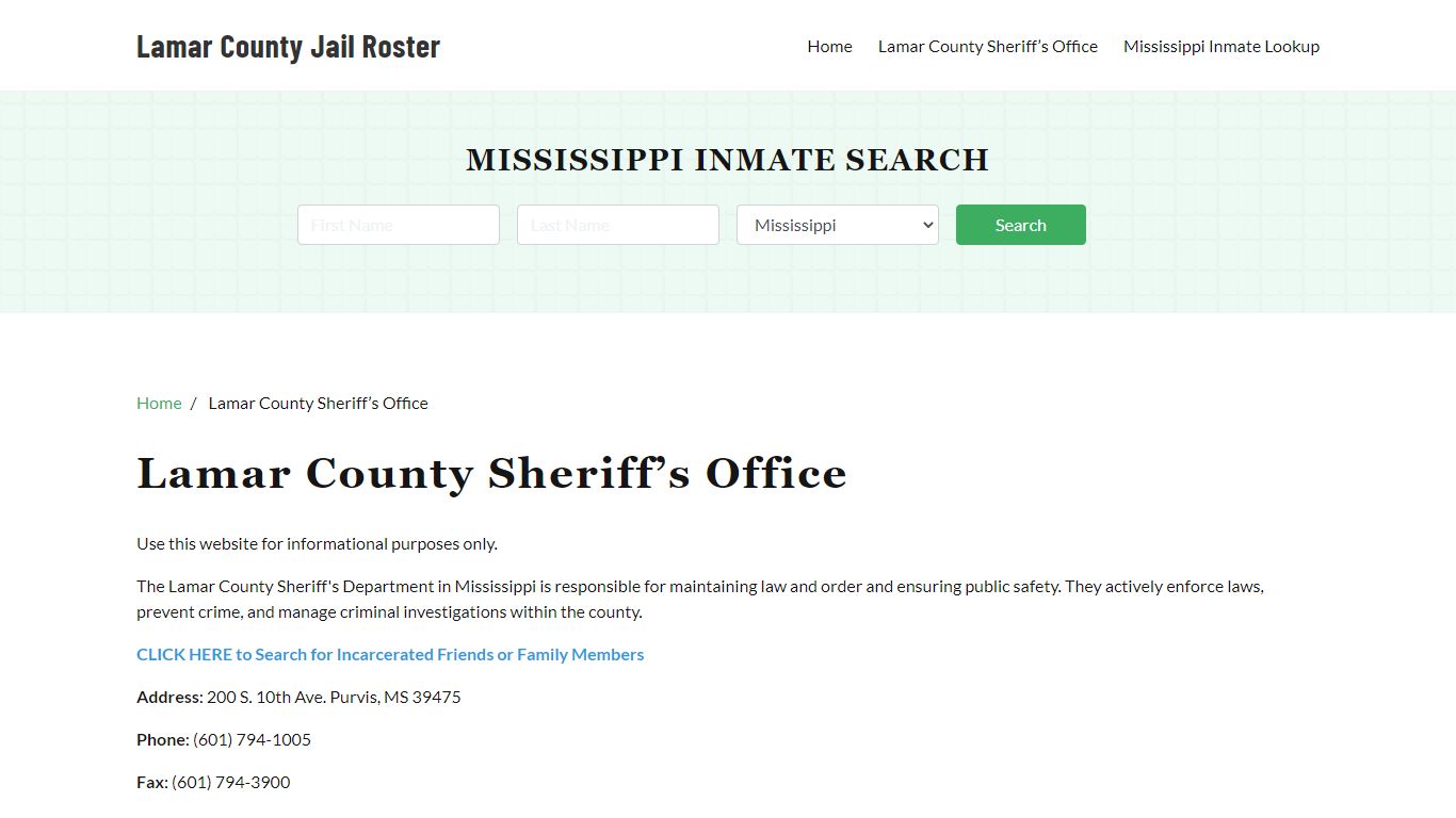 Lamar County Sheriff Office, MS, Arrest Warrants Search